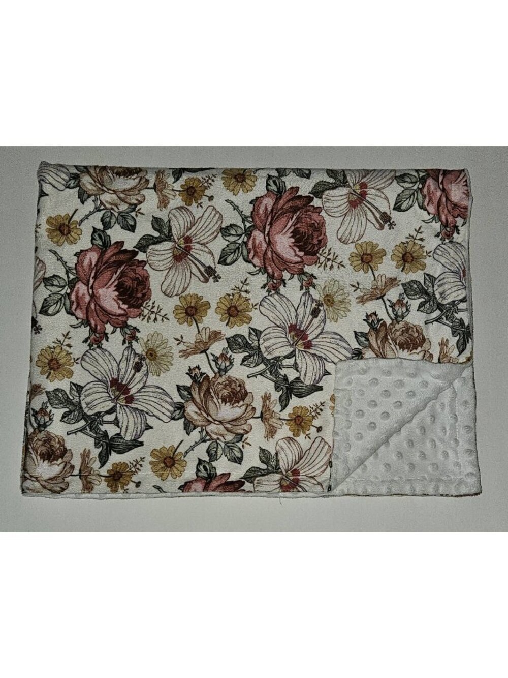 Pink Yellow Green Purple Floral Baby Blanket Fleece White Minky Dot 30x39